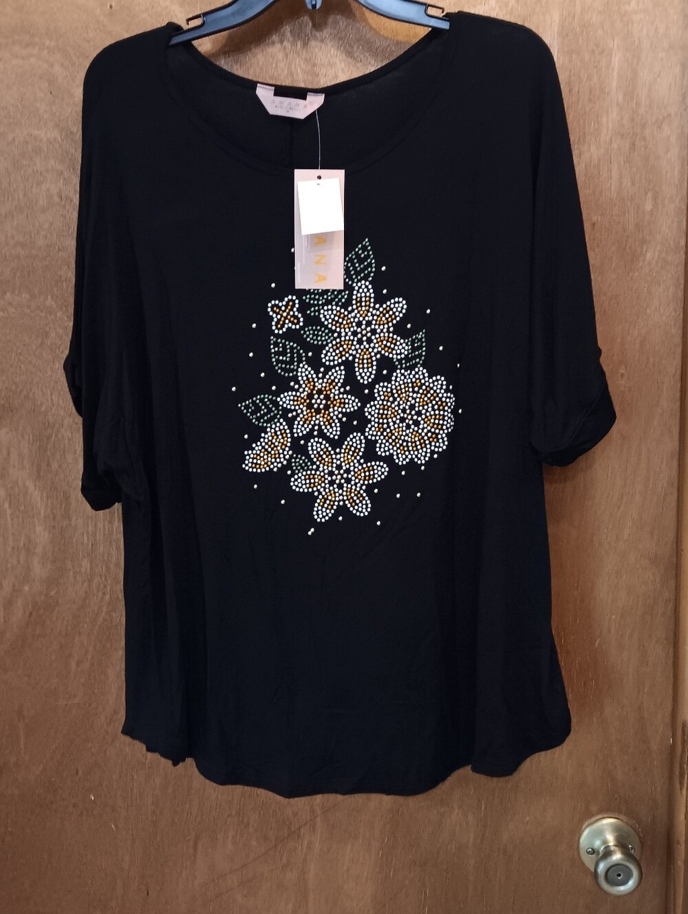 Amana Black Women's Floral Stud Embellished Top
